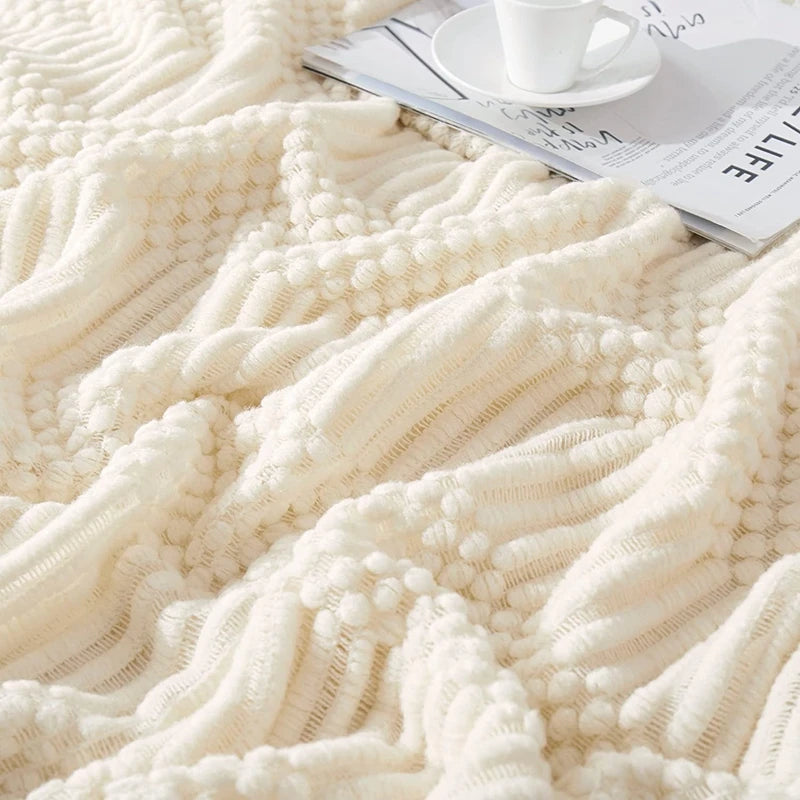 Nordic Knit Throw Blanket with Tassels | Khaki, Cream and Grey