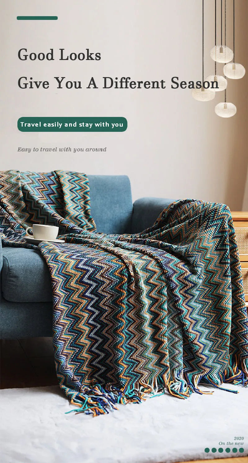 Hand-Knit Acrylic Throw Blanket | 100% Acrylic, Tasseled