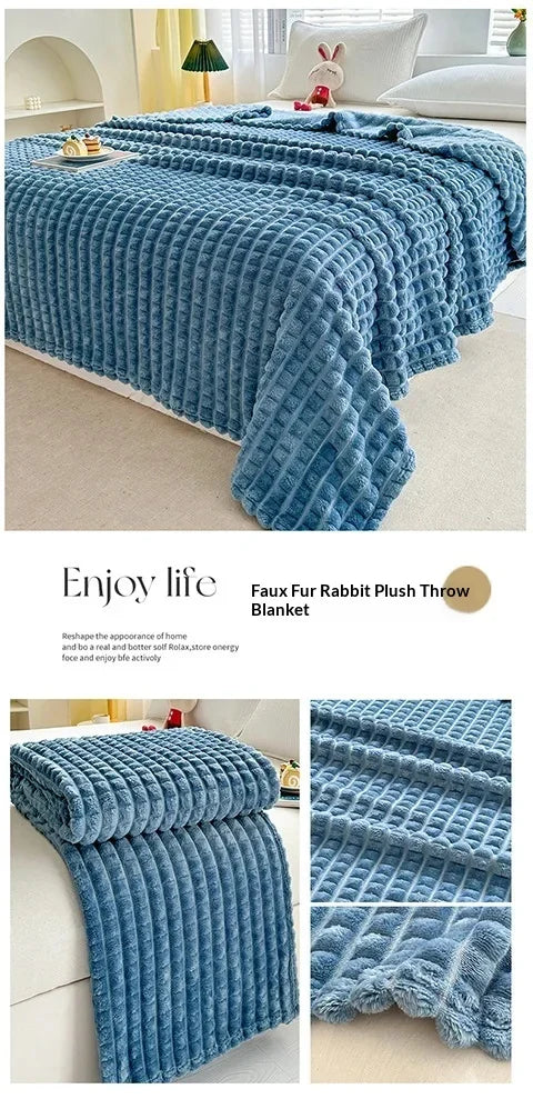 Plush Flannel Throw Blanket | Faux Rabbit Fur Feel, 8 Colors | 39x59 to 79x91 in