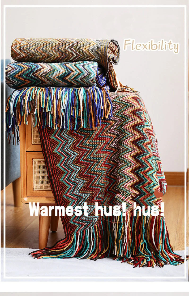 Hand-Knit Acrylic Throw Blanket | 100% Acrylic, Tasseled