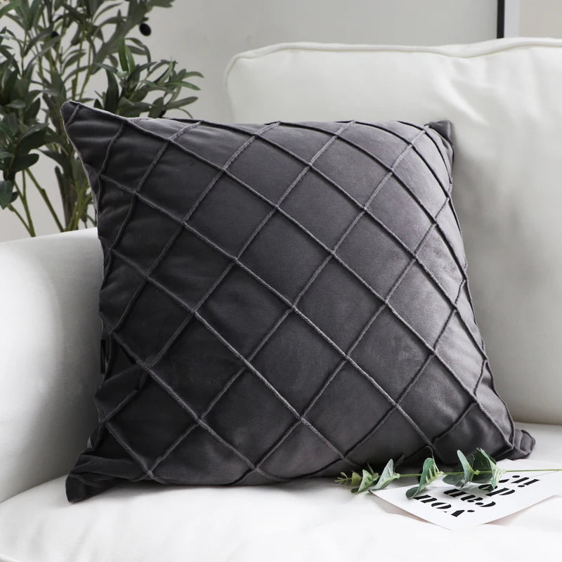 Dark Gray Velvet Plaid Pillow Cover | Cover Only | 12x20 to 20x20 in